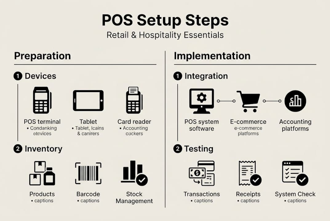 Infographic showing POS setup workflow steps