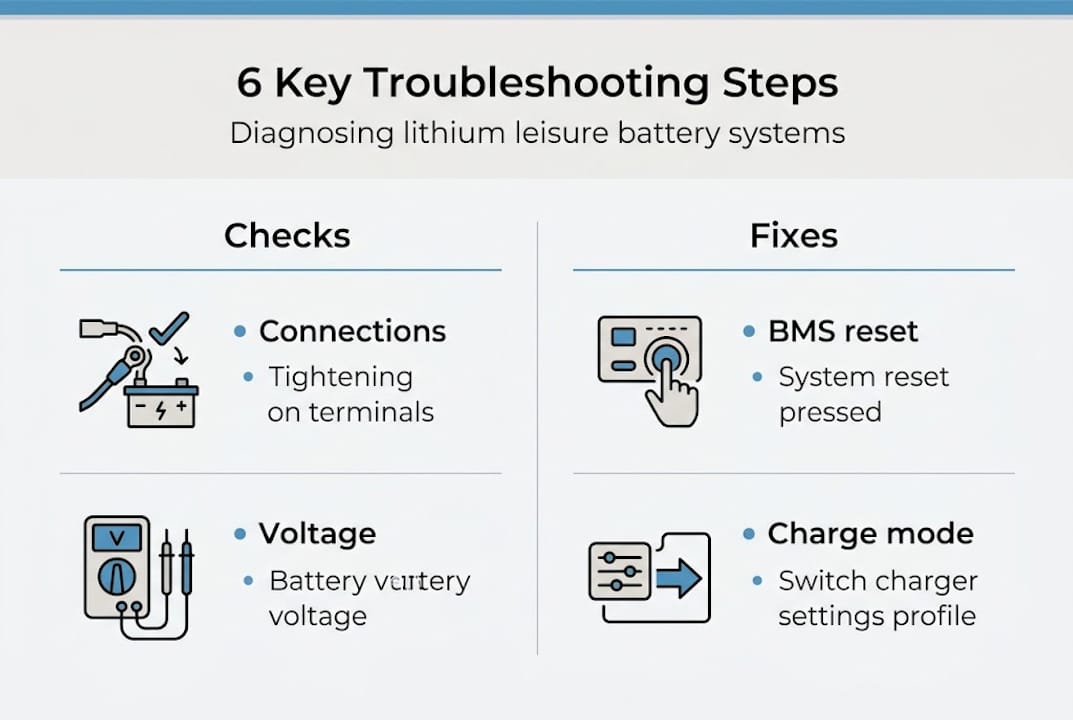 Infographic with battery steps and diagnostic checks