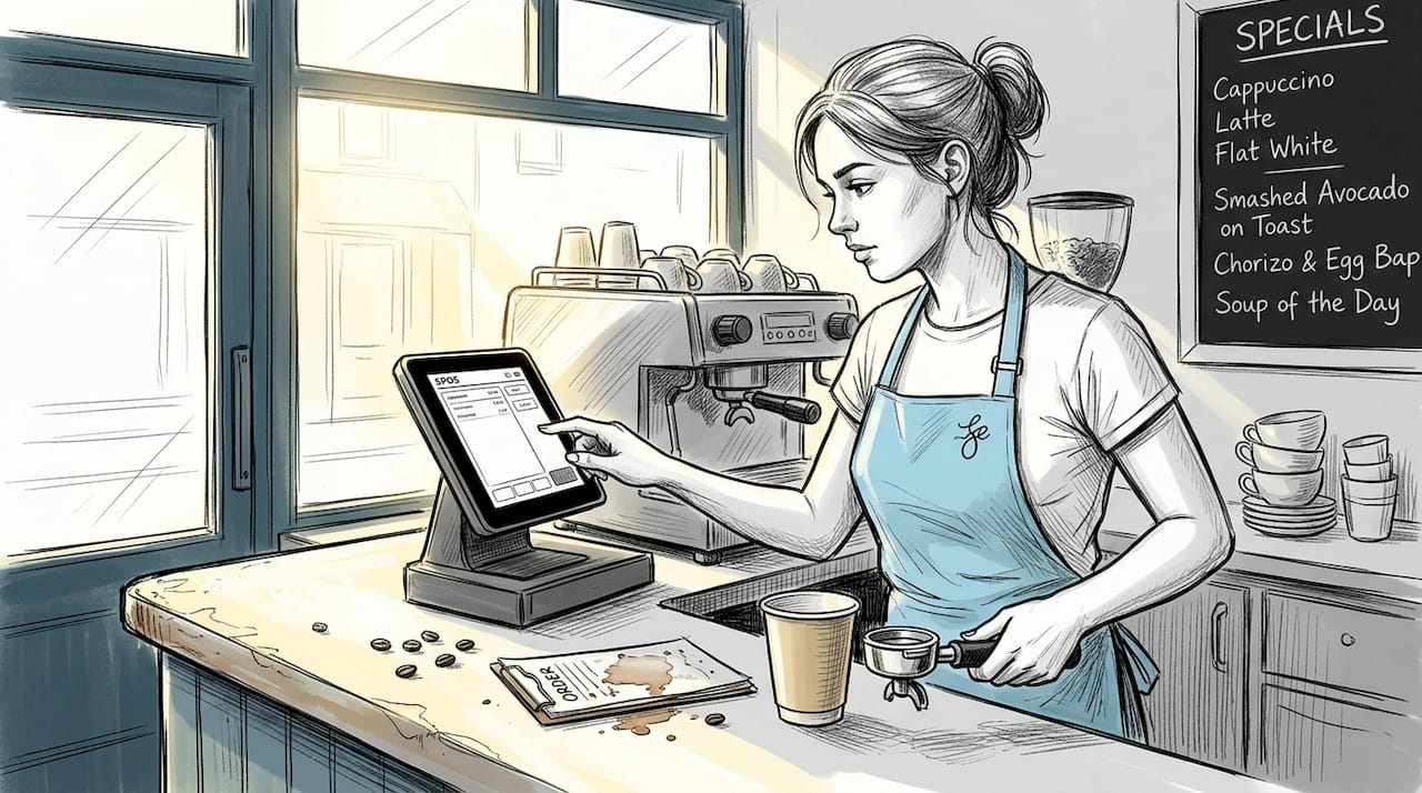 Barista entering order at cafe EPOS
