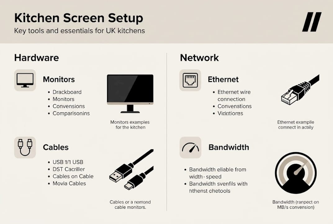 Infographic showing kitchen screen setup essentials