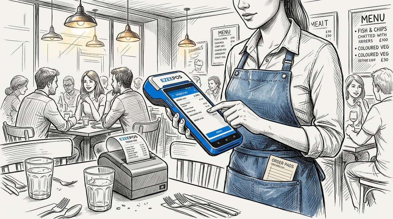 Waitress using Android POS in restaurant