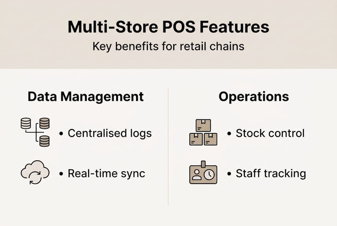 Infographic showing key multi-store POS features