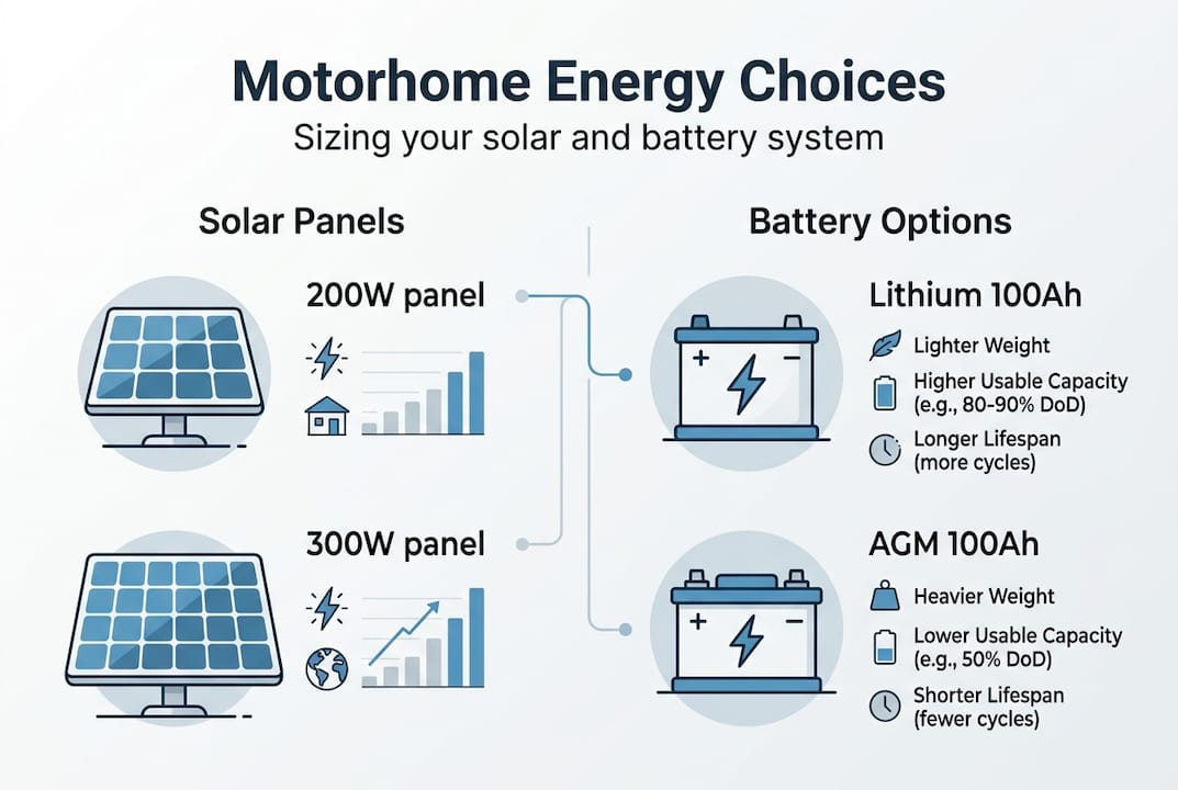 Infographic on motorhome solar and battery sizing