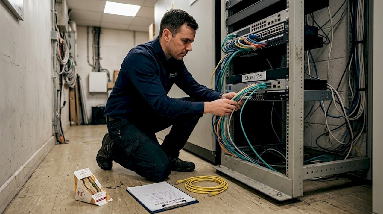 IT technician working on network router