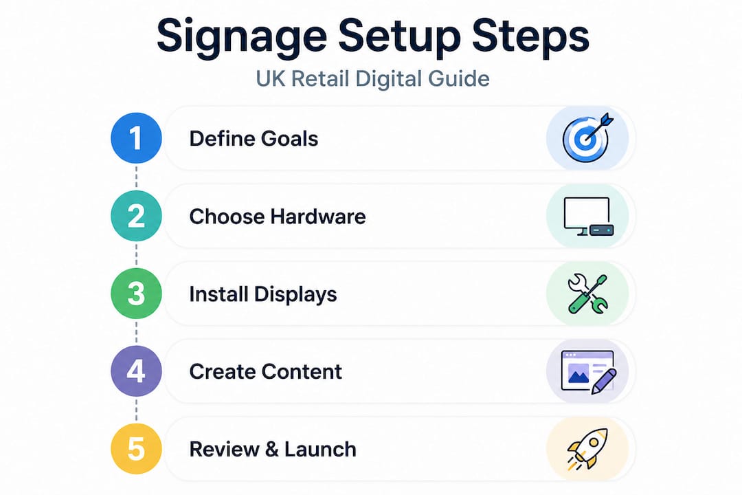Infographic outlining digital signage setup steps
