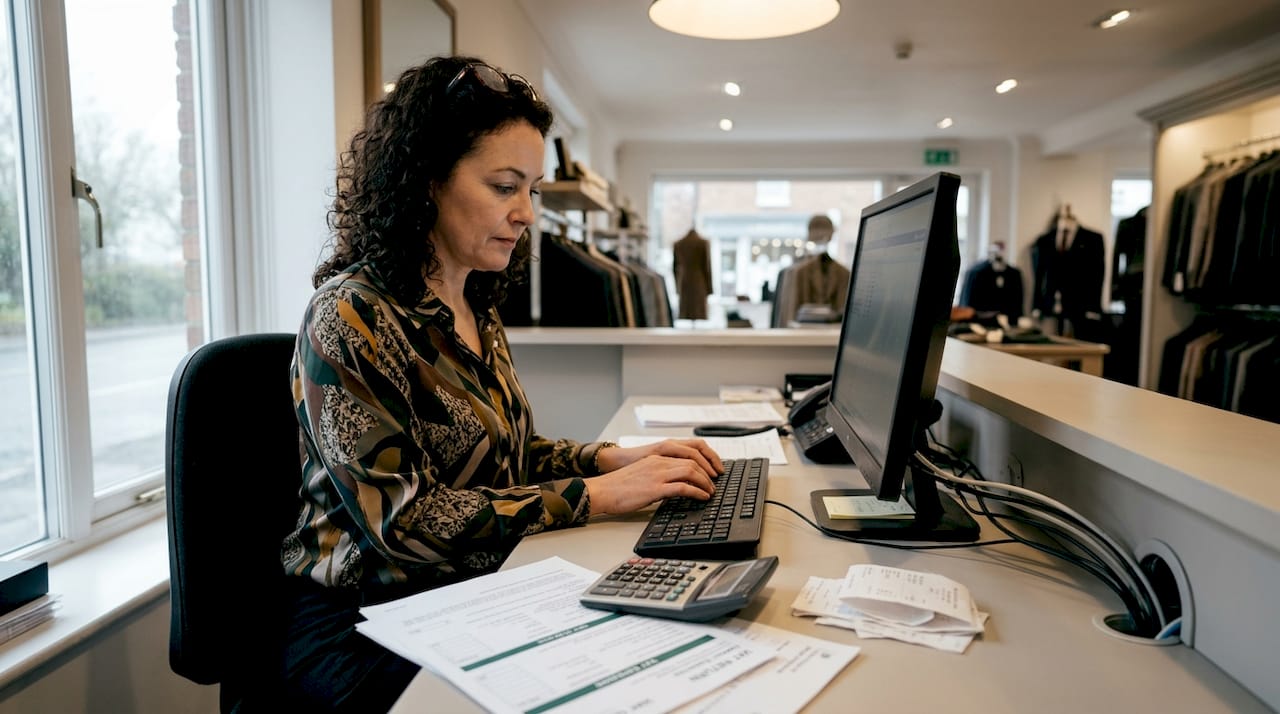 Retail assistant entering digital sales records