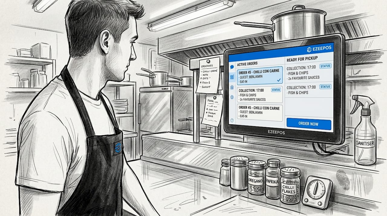Kitchen staff checking mobile ordering screen