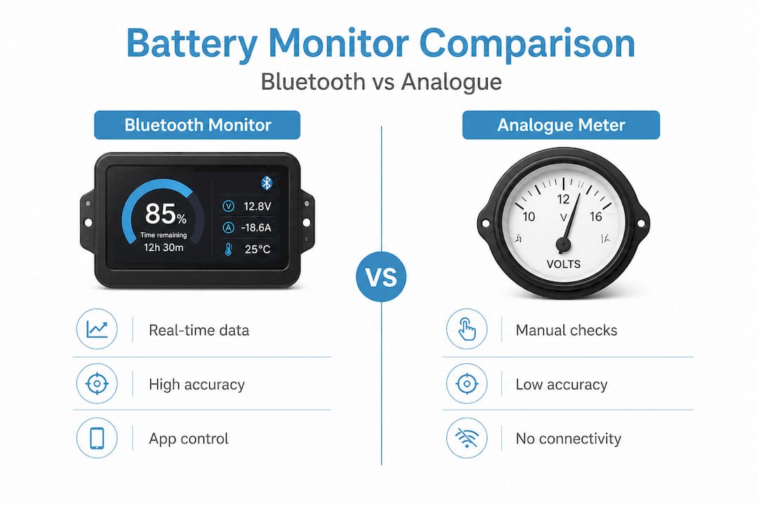 Infographic comparing Bluetooth and analogue battery monitors