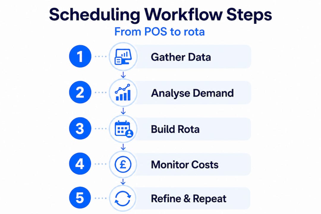 Infographic with steps for POS-based scheduling workflow