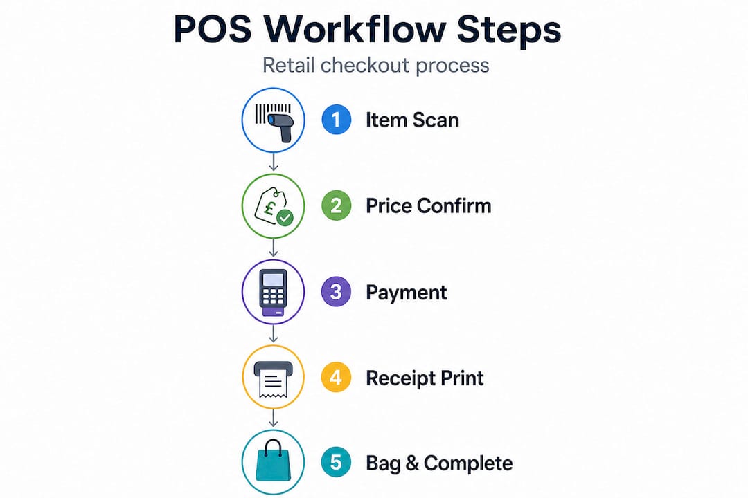 Infographic showing POS workflow steps in retail