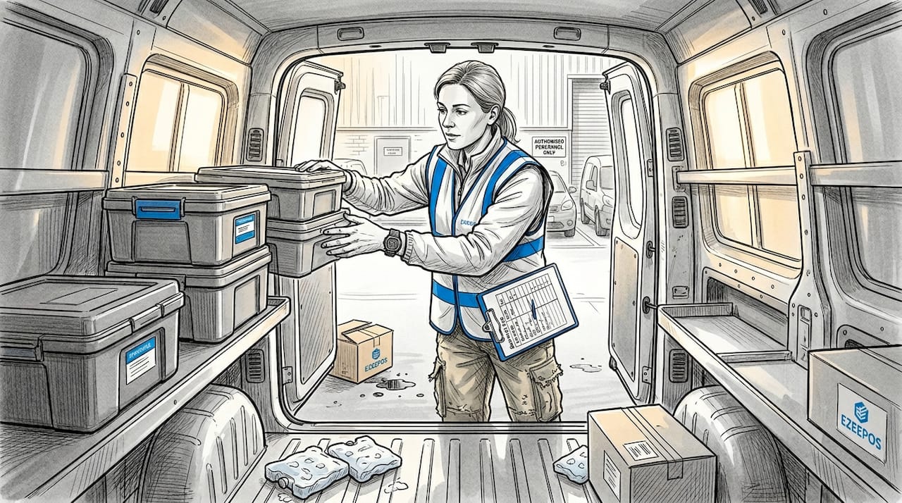 Coordinator organizing thermal food carriers in van