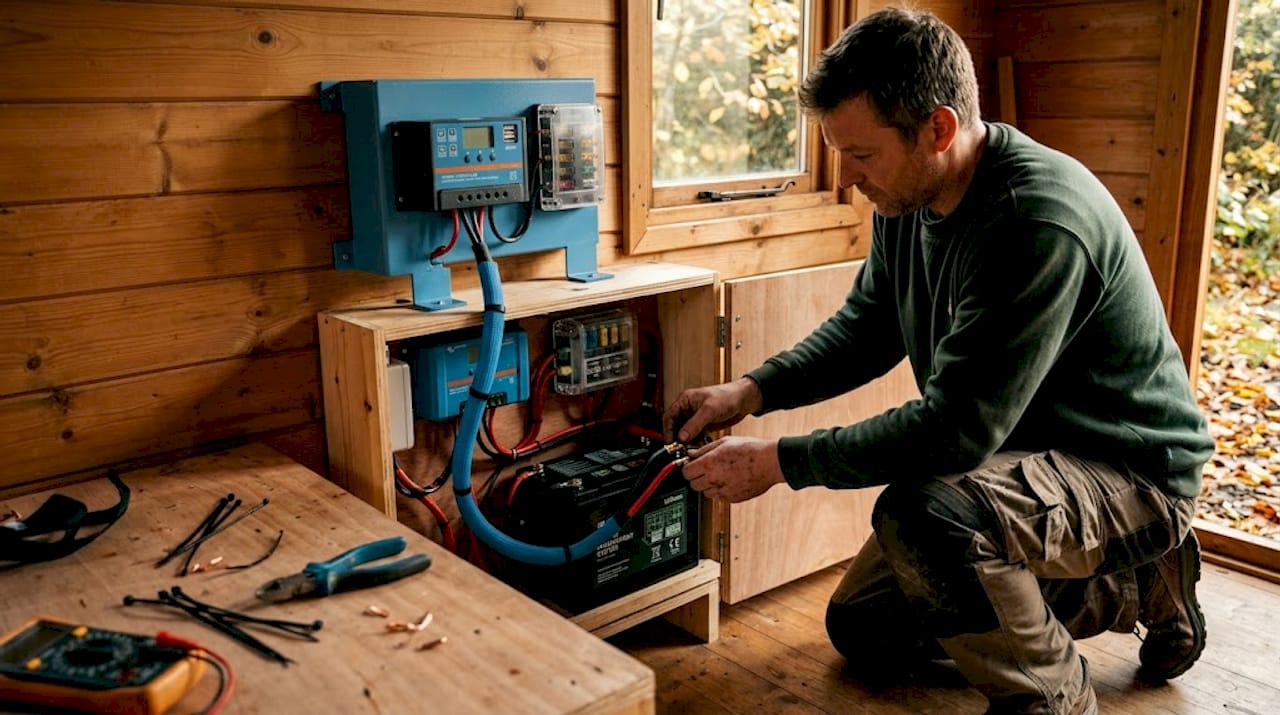 Technician wiring BMS in campervan