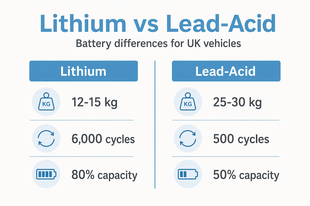 Infographic comparing lithium and lead-acid batteries