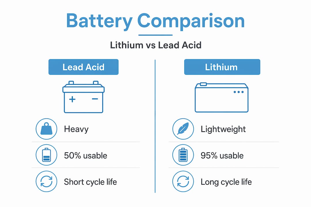 Infographic comparing lithium and lead-acid batteries