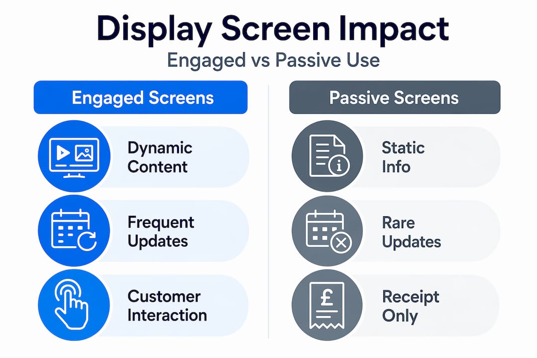 Infographic contrasting engaged and passive display screens
