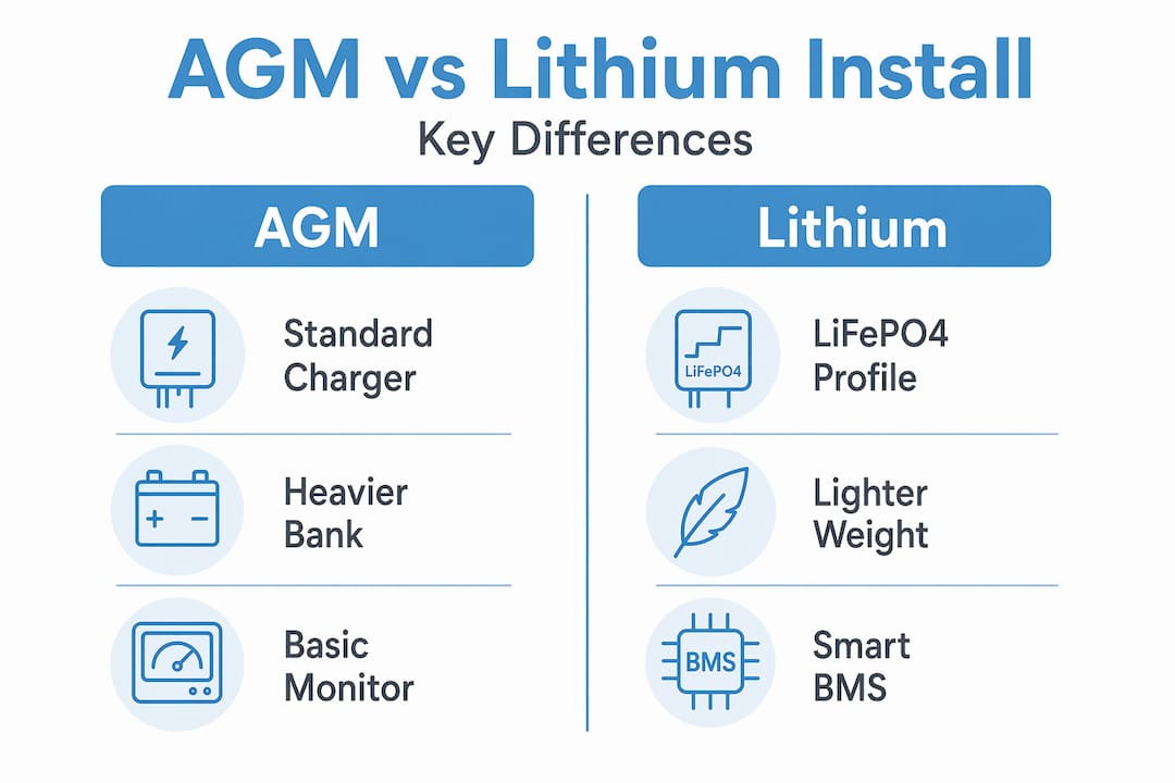 Infographic comparing AGM and lithium installations