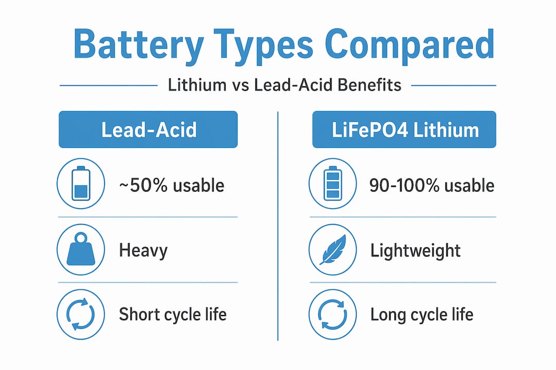Infographic comparing lithium and lead-acid batteries