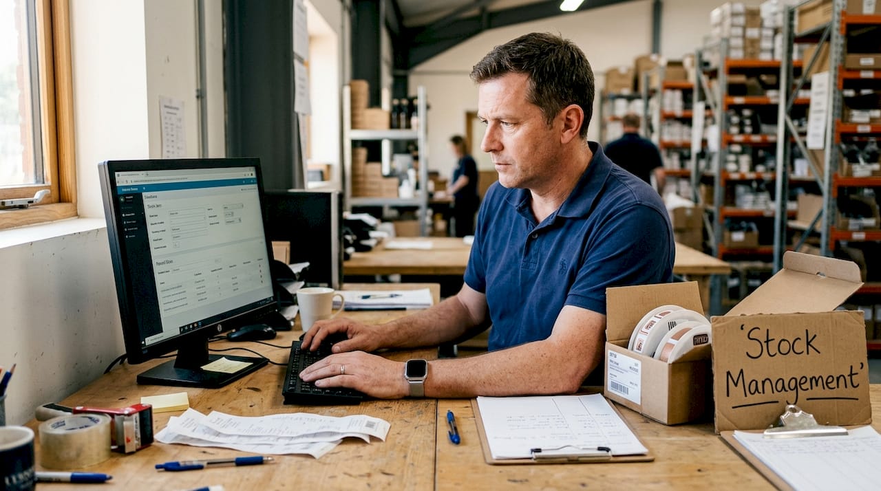 Retail supervisor updating connected store data