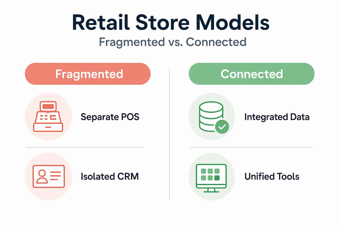 Infographic comparing connected store vs fragmented retail models