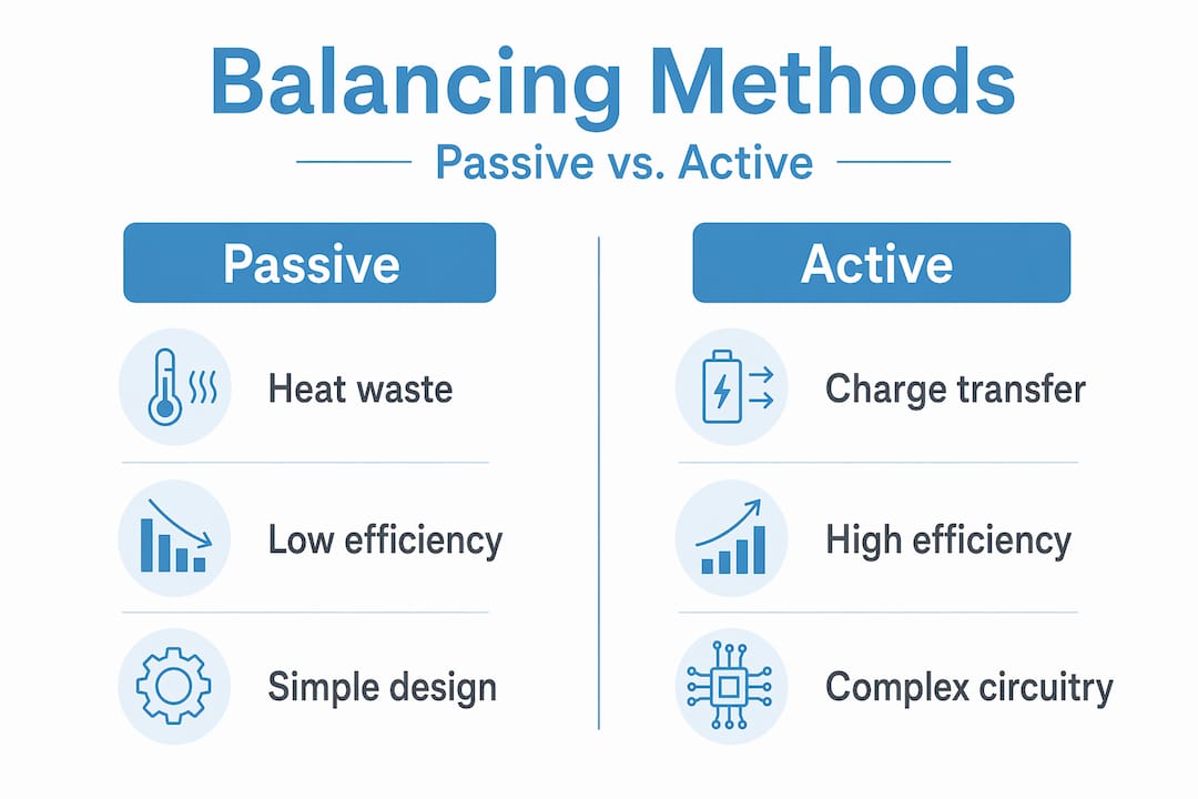Infographic comparing passive and active balancing