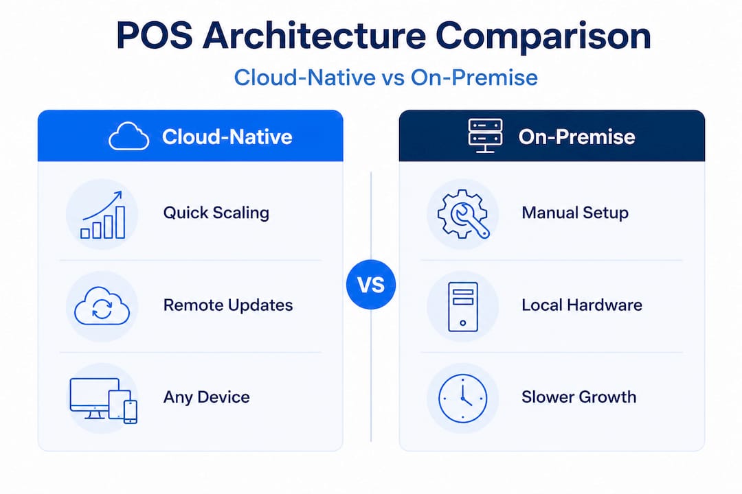Infographic comparing cloud and on-premise POS features