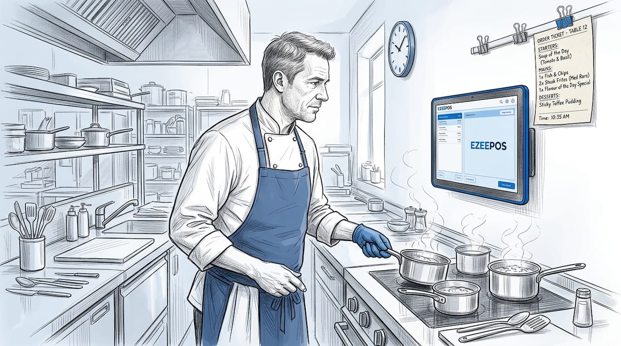 Chef checking kitchen POS order screen