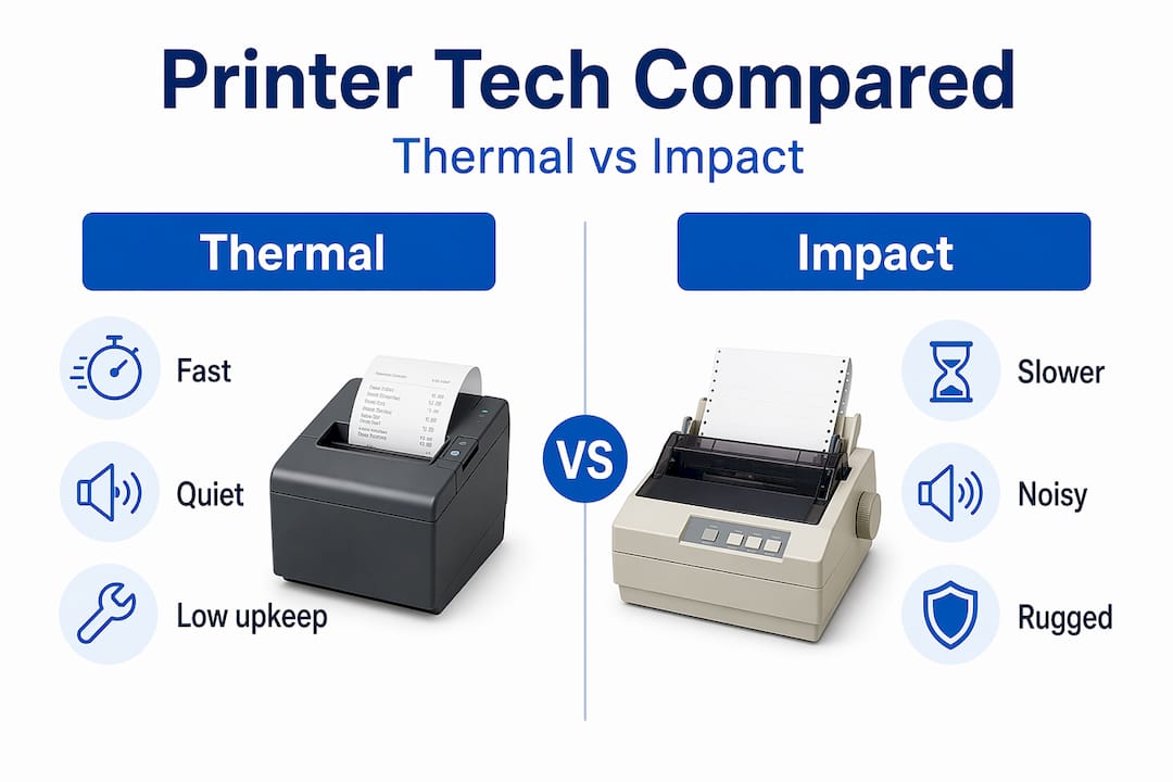 Infographic comparing thermal and impact POS printers
