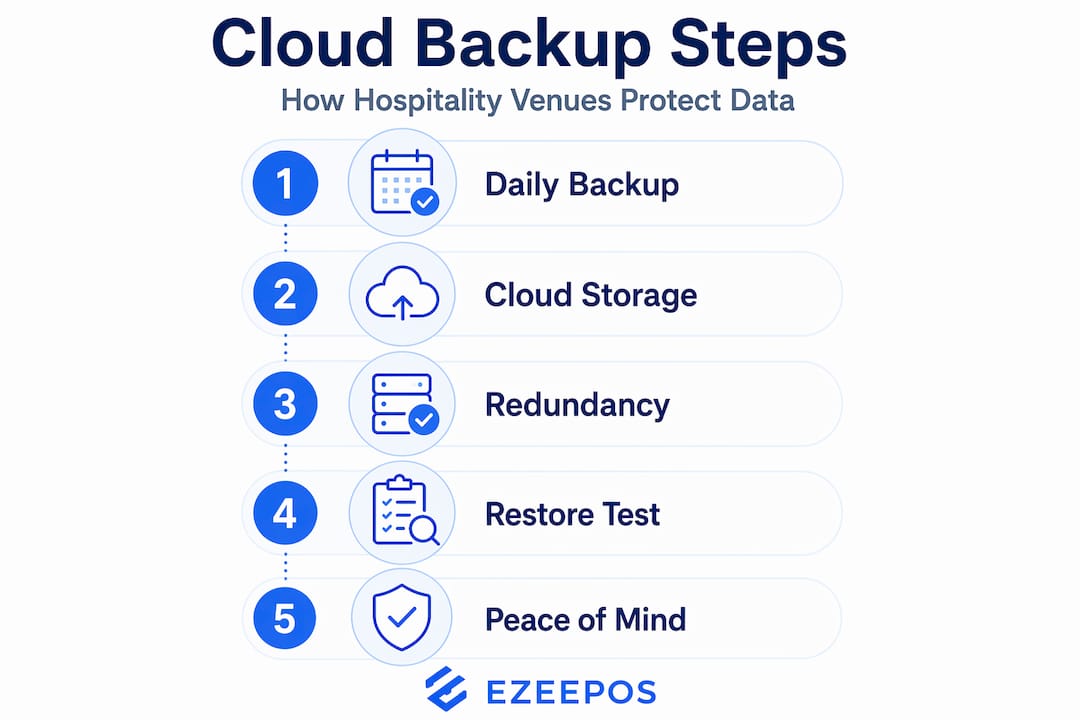 Infographic showing cloud backup steps for hospitality