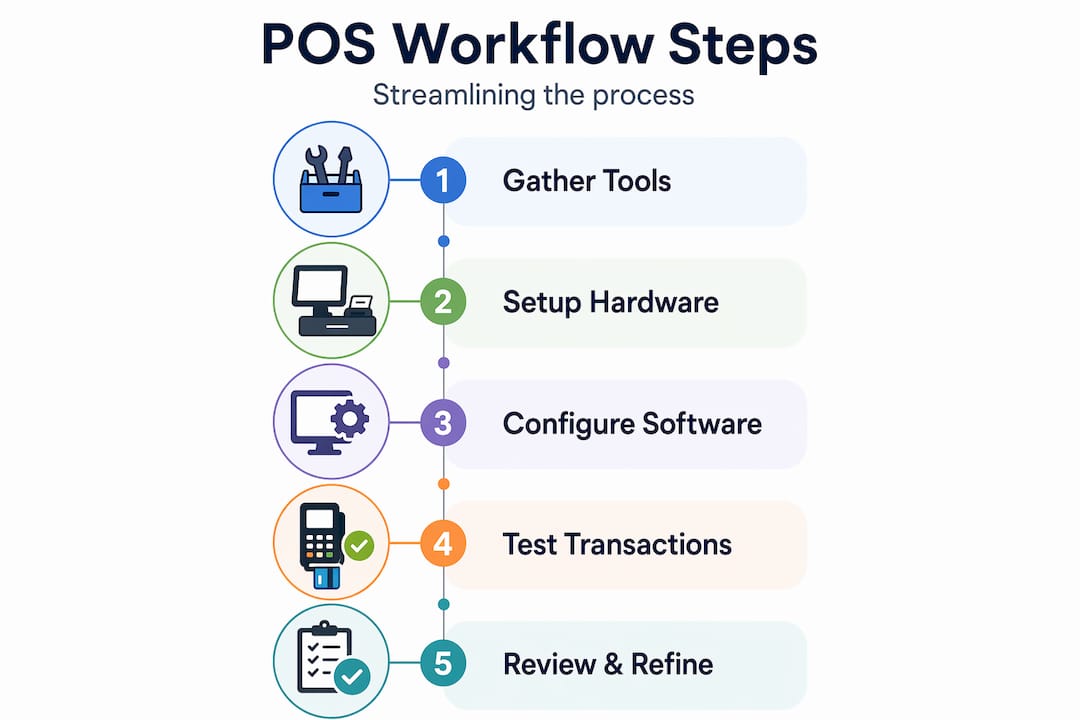 Infographic showing POS workflow steps in order