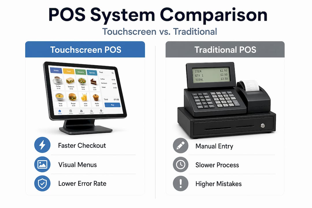 Infographic comparing touchscreen and traditional POS systems