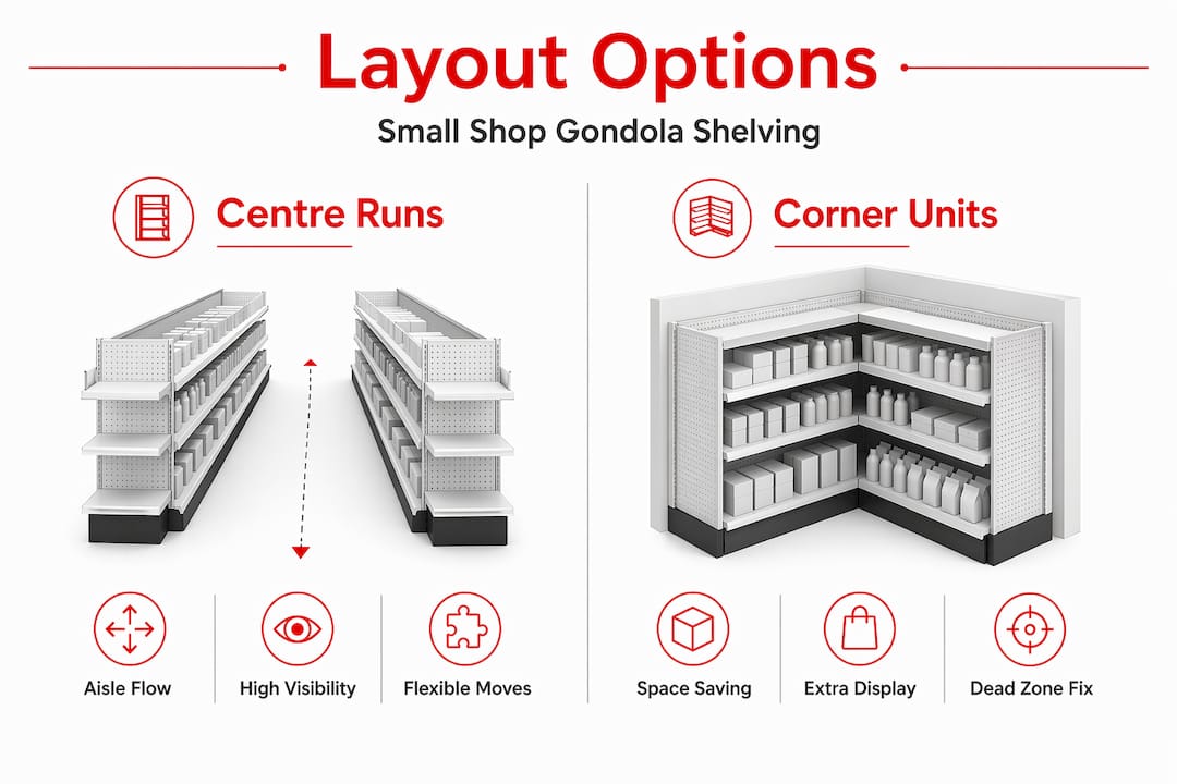 Infographic comparing centre run and corner unit layouts