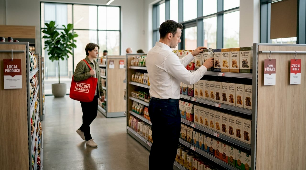 What are retail floor fixtures? A practical guide 2 Retail associate arranging products on gondola