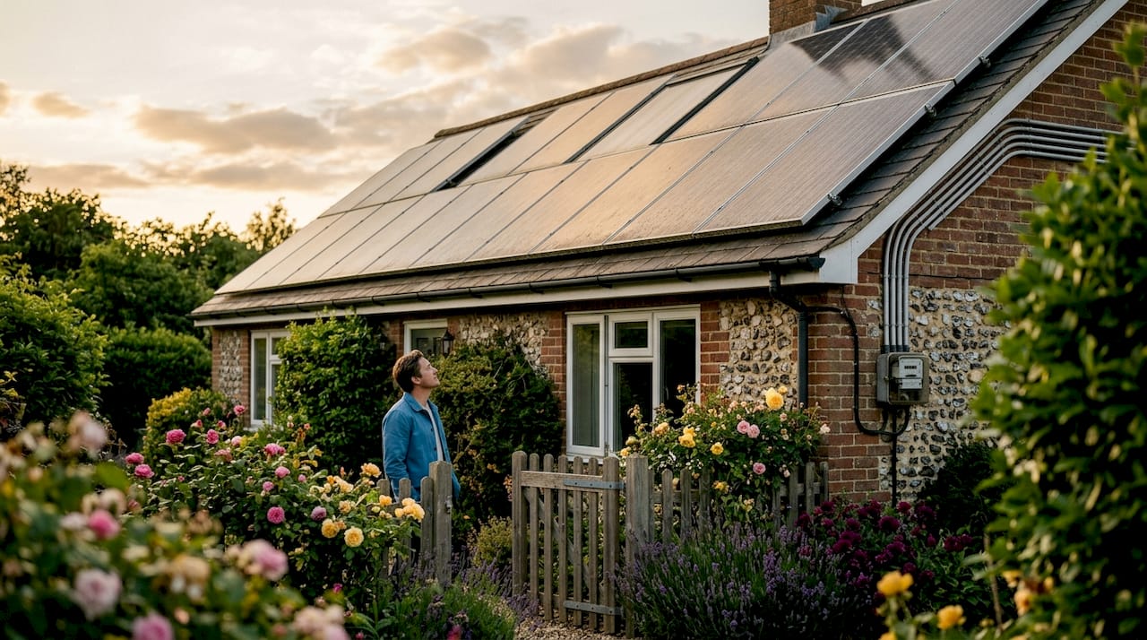 Residential rooftop with solar panels installed