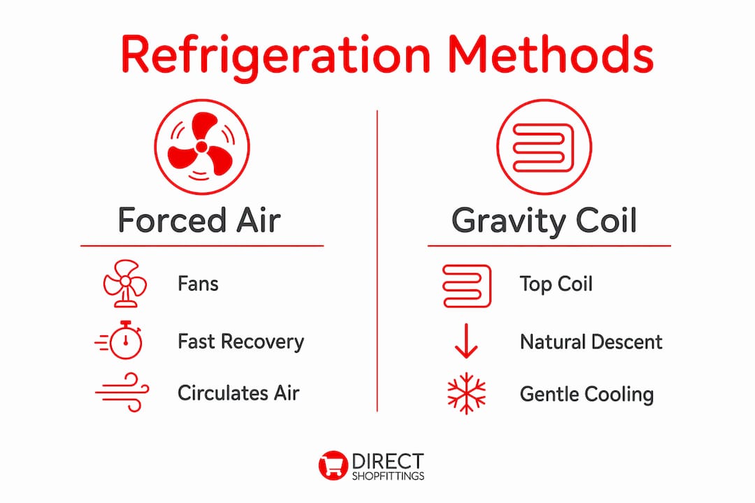 Infographic comparing forced air and gravity coil refrigeration