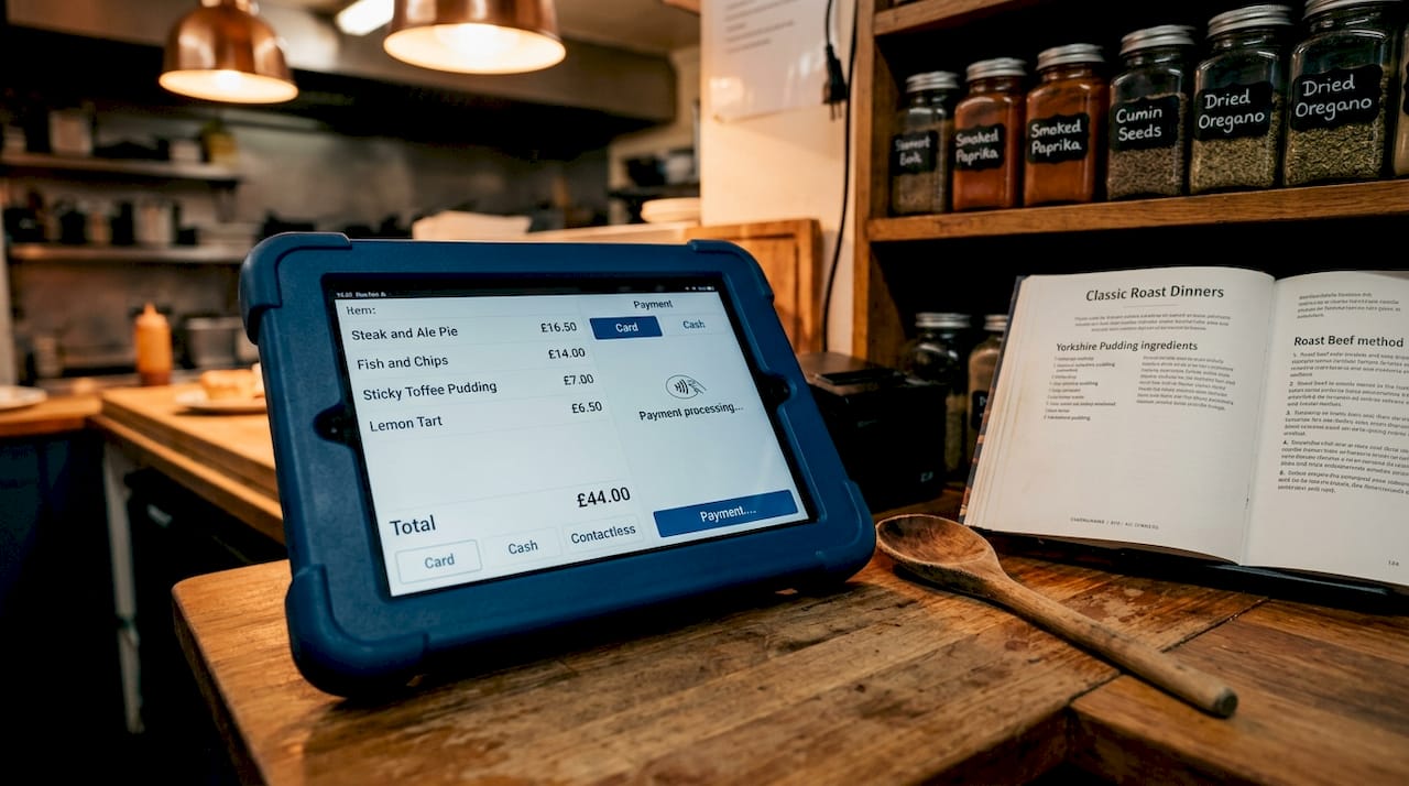 Close-up of restaurant embedded POS screen