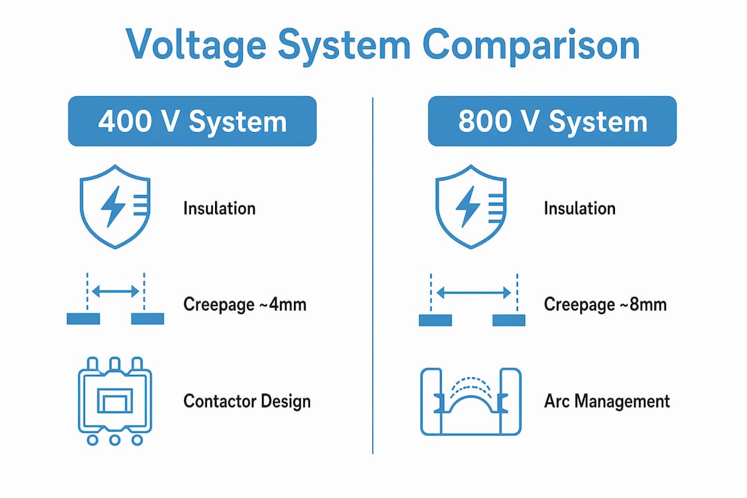 Infographic comparing 400V and 800V battery systems