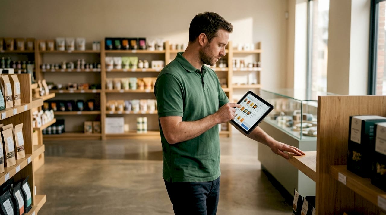 Retail associate using mobile tablet POS system