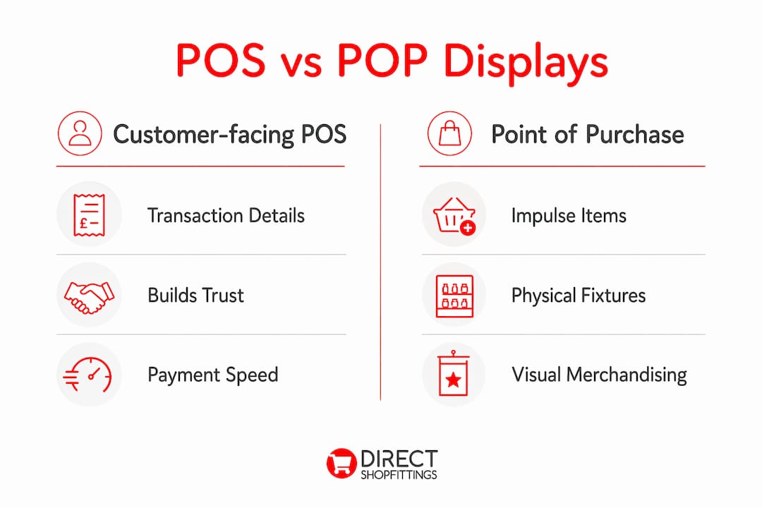 Infographic comparing POS and POP displays in cafés