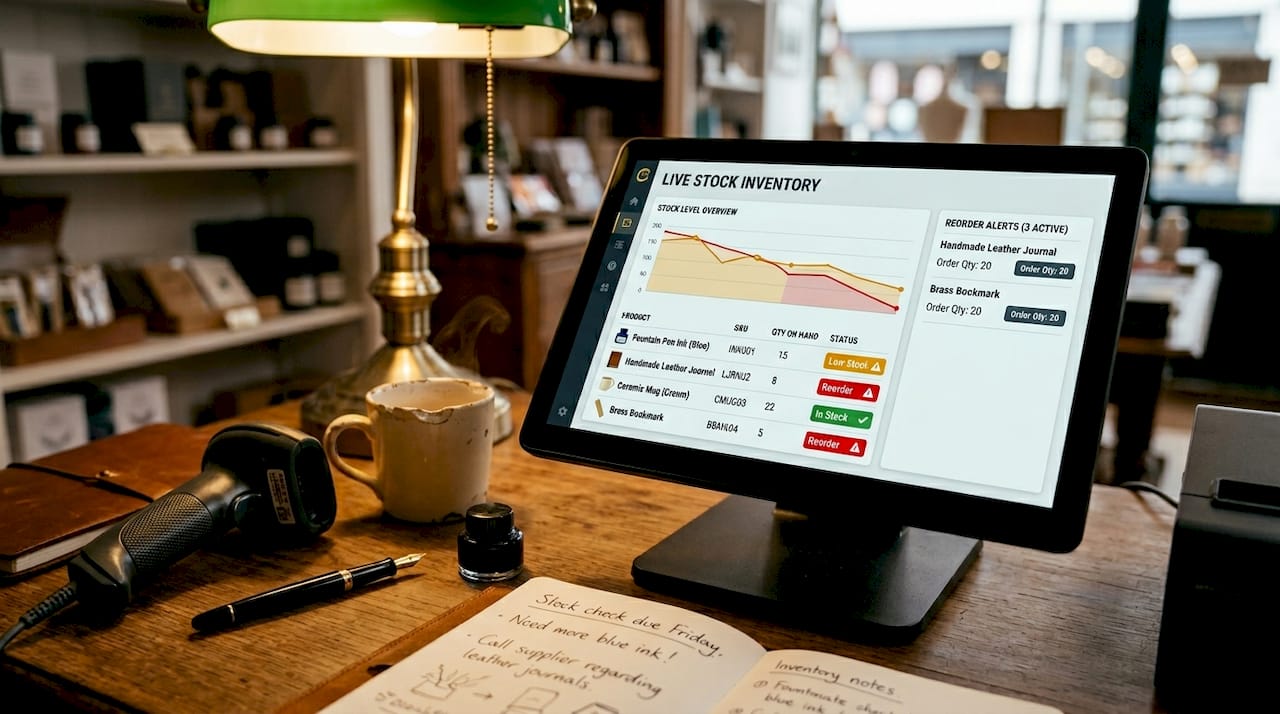 POS terminal showing live inventory data