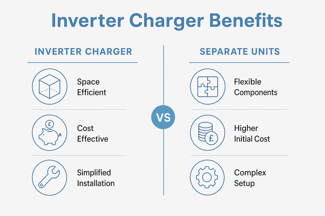 Infographic comparing inverter charger benefits versus separate units