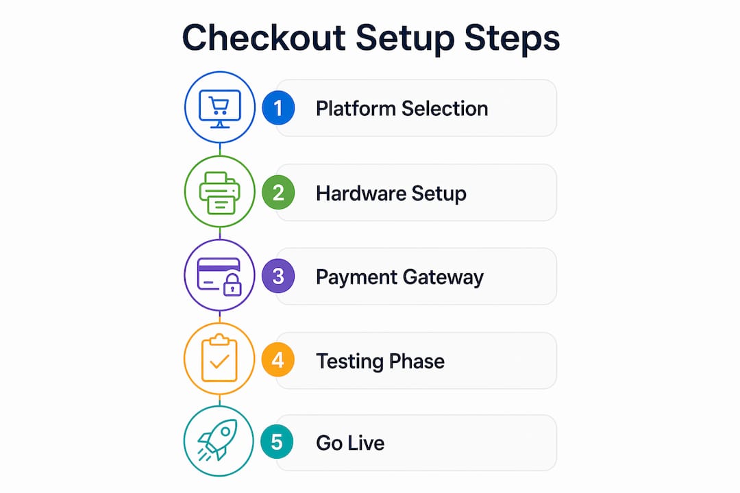 Infographic showing checkout setup step-by-step process