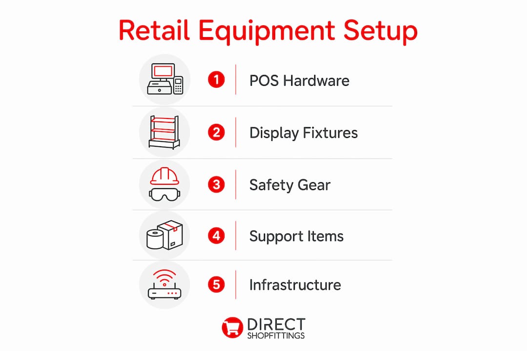Infographic showing retail equipment setup steps