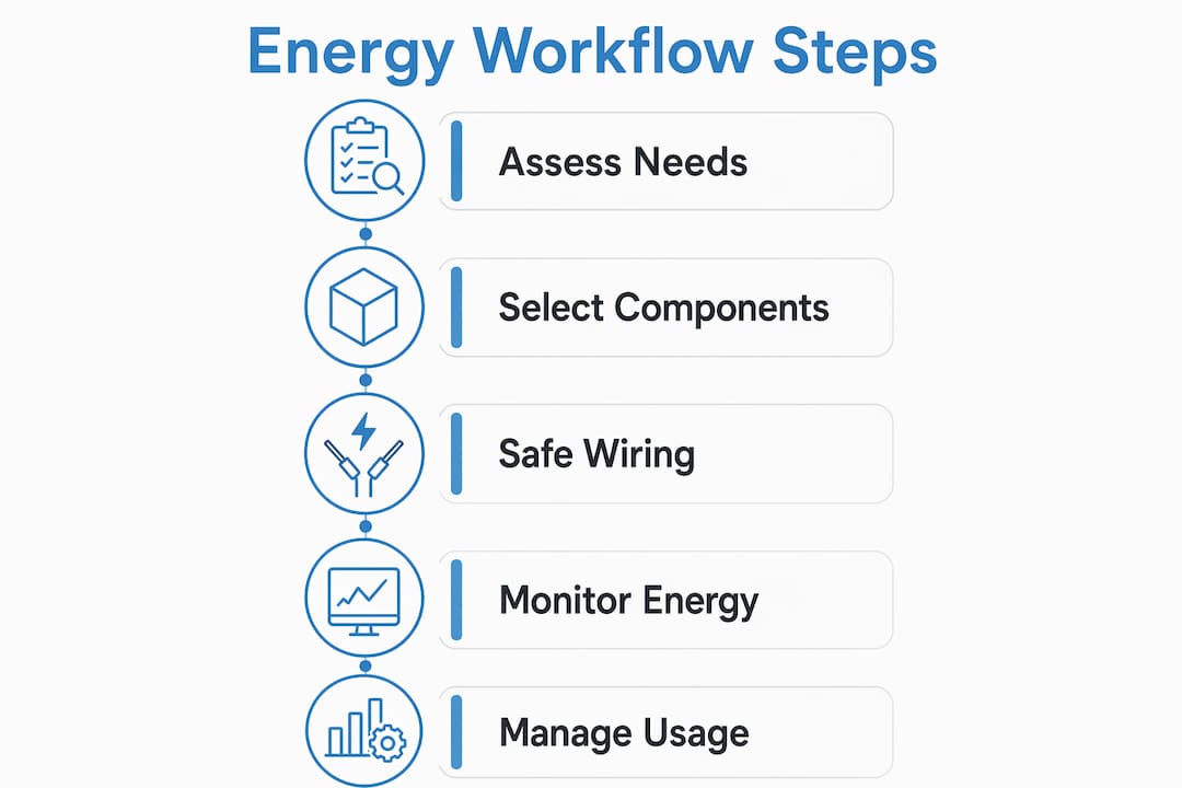 Step-by-step infographic of campervan energy workflow