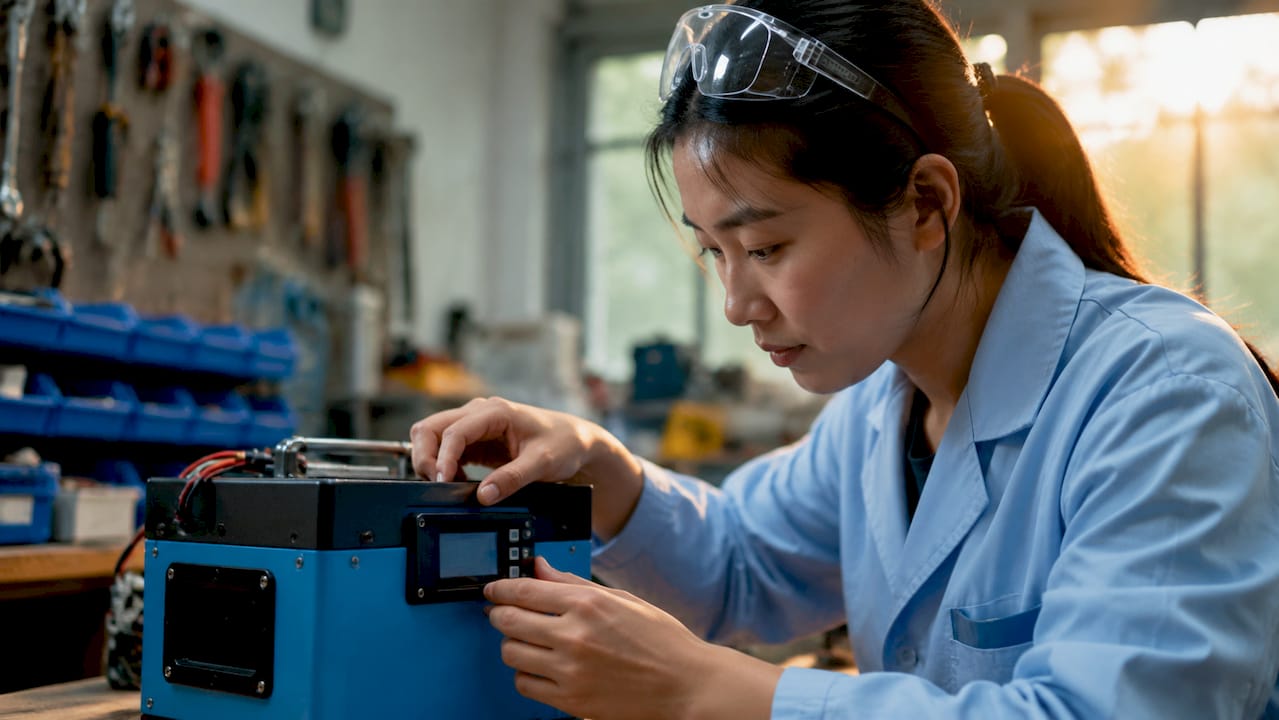 Engineer adjusting battery management system display