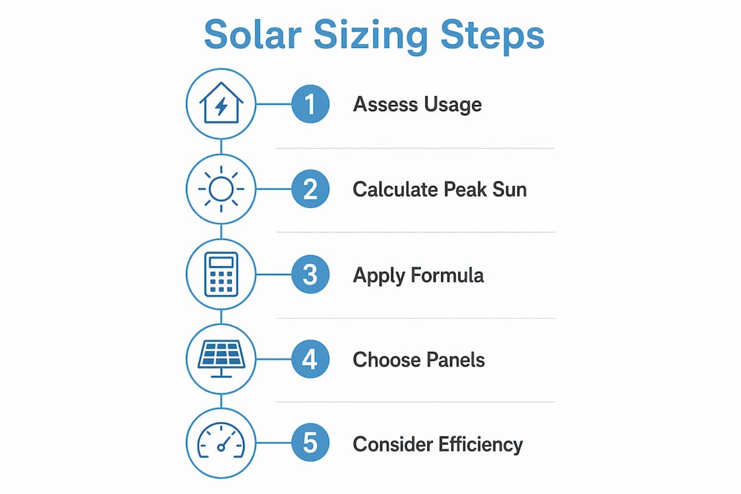 Infographic showing solar panel sizing process steps