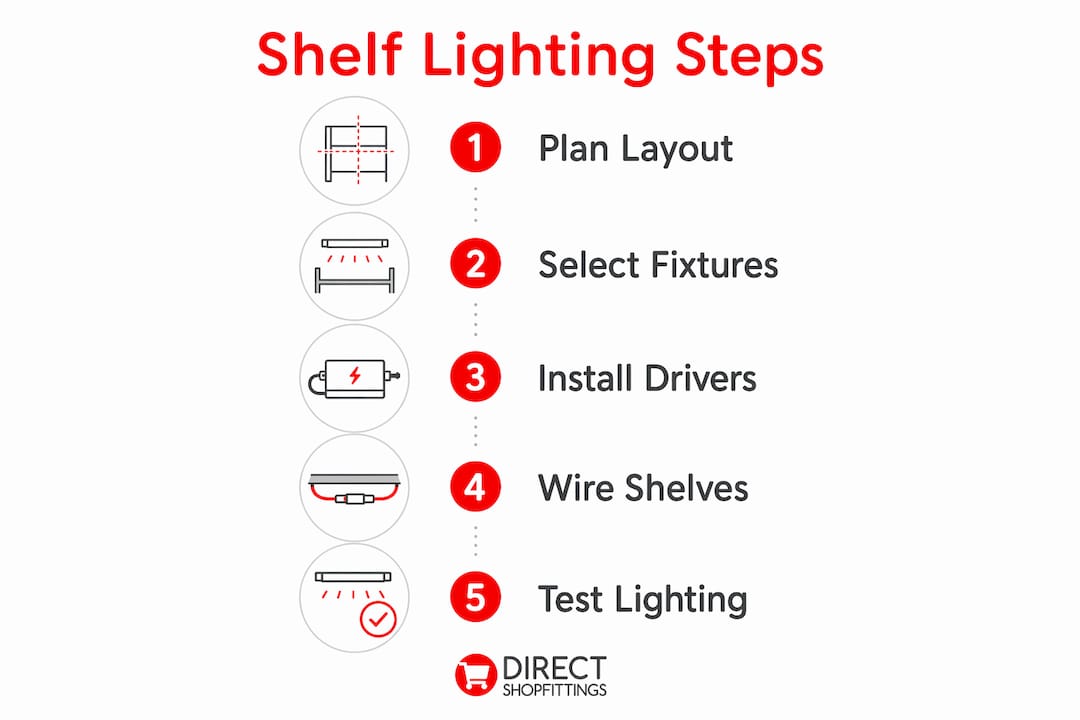 Infographic showing step-by-step retail lighting installation