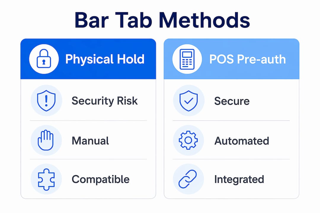 Infographic comparing physical card hold and POS pre-authorisation