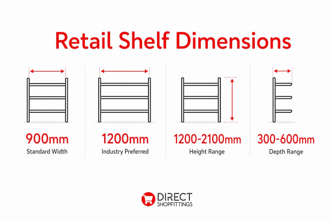 Infographic showing key retail shelf dimensions