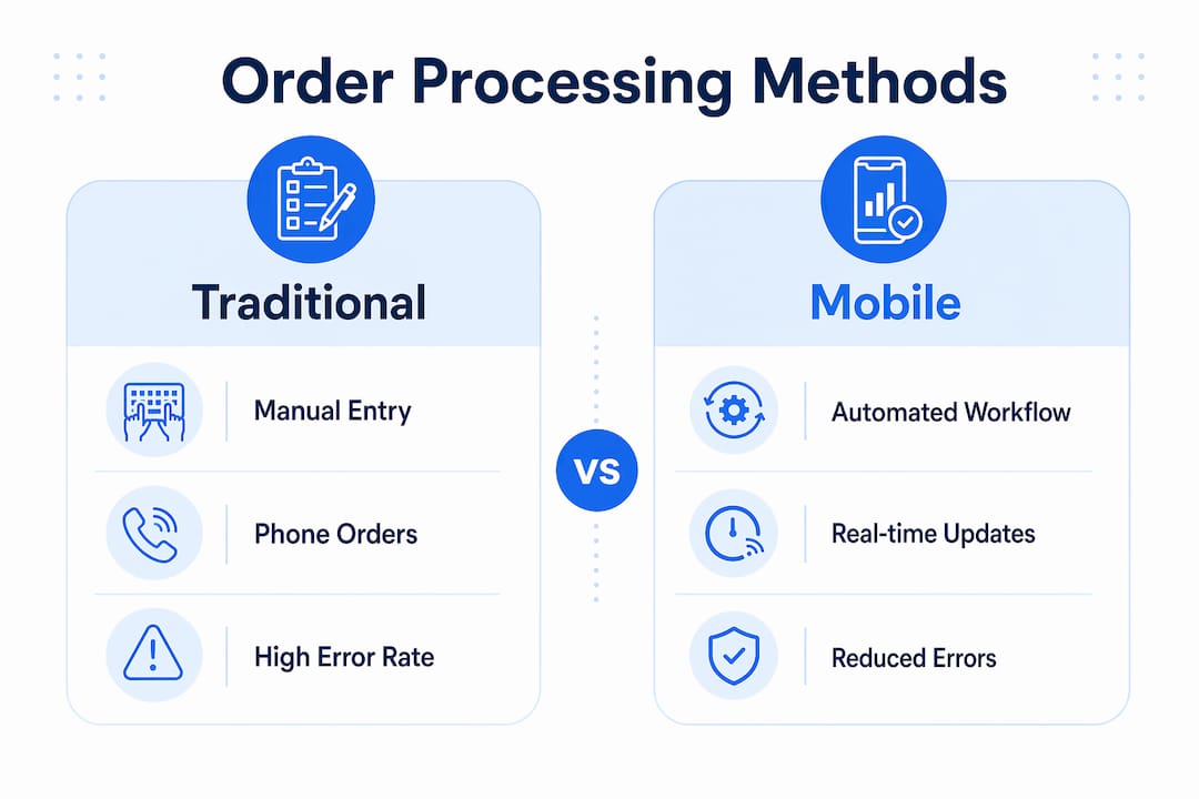 Infographic comparing traditional and mobile order processing