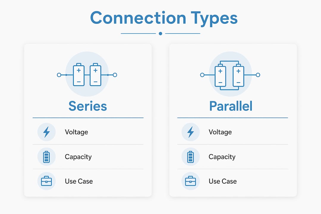 Infographic comparing series and parallel battery connections